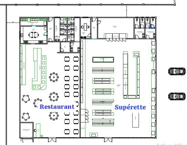 Plan restaurant et supérette